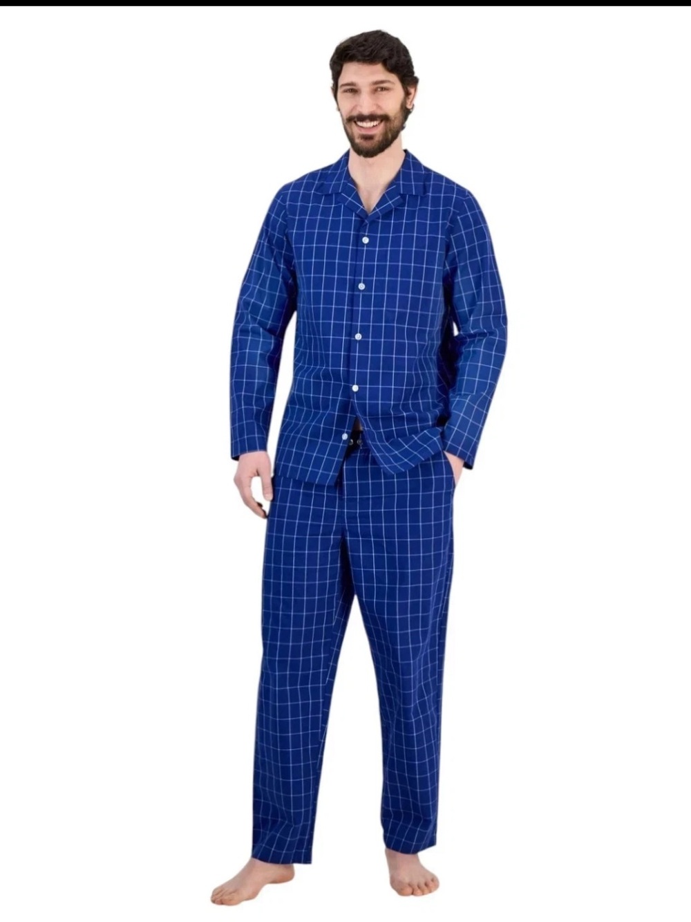 Club Room Men's Blue Windowpane Pajama Set